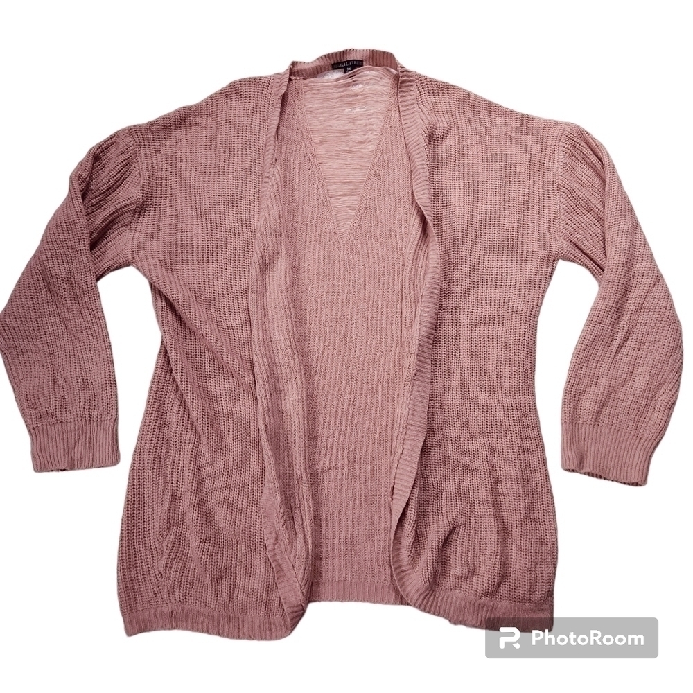 Dusty Pink Open Front Boho Artsy Loose Knit Cardigan Sweater Plus Size 3X